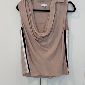 Reiss Beige Sleeveless Blouse with Striped Detail
